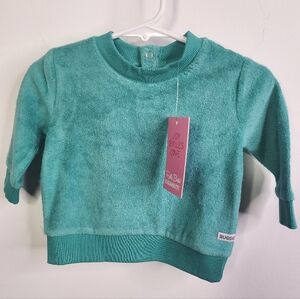 Ruffle Butts Ocean Teal Terry Knit Crew Neck Sweatshirt, 3-6m